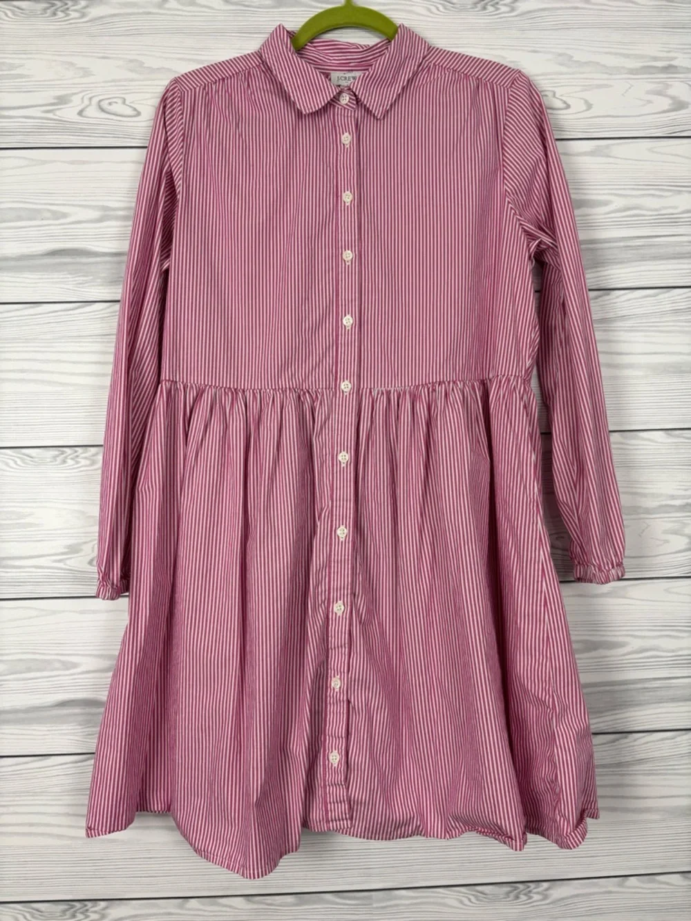 J. Crew Factory Pink Stripe Chambray Mini Shirt-Dress Size 10 - Picture 2 of 7